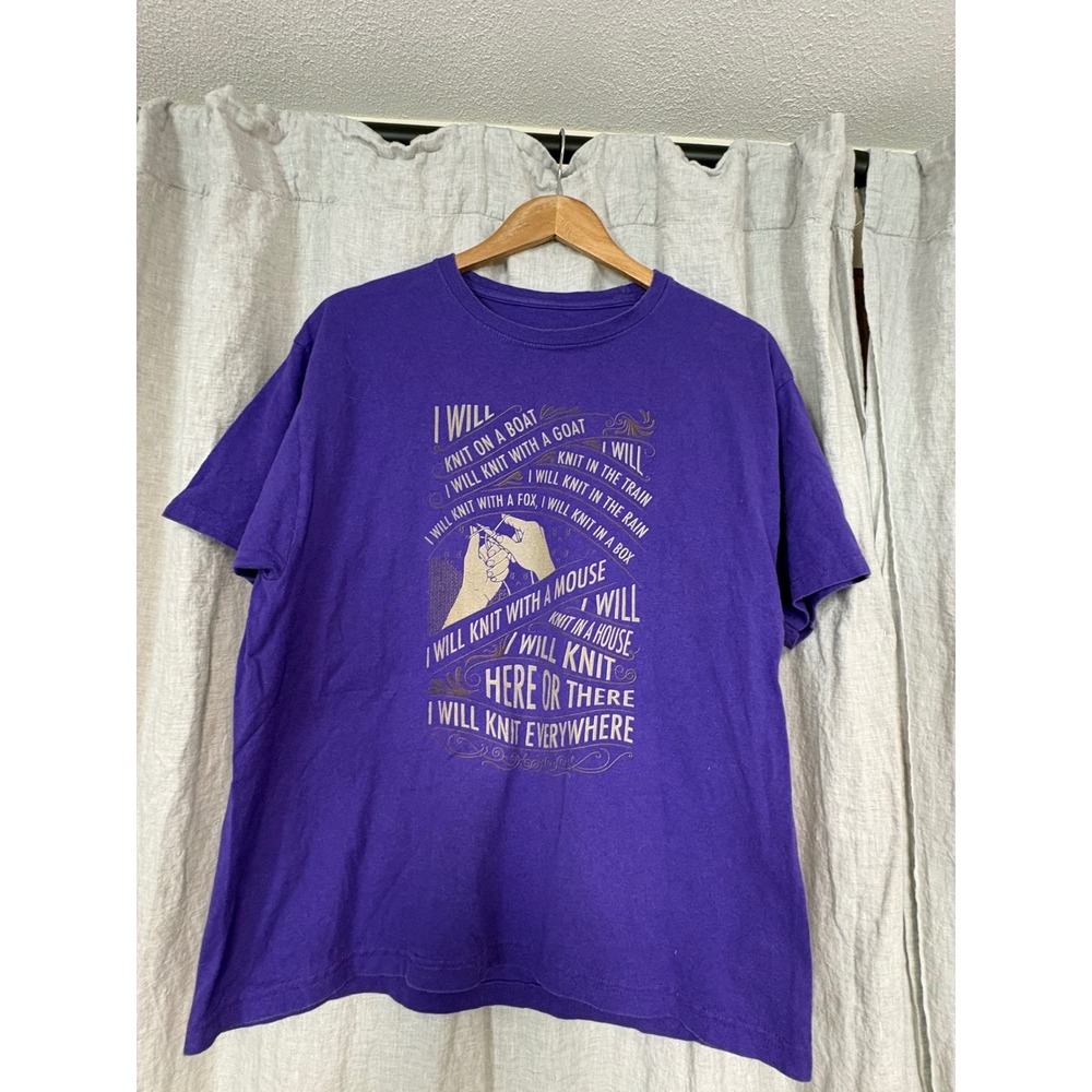 Hanes ComfortSoft Purple I Will Knit Everywhere Graphic T-Shirt Mens Large L